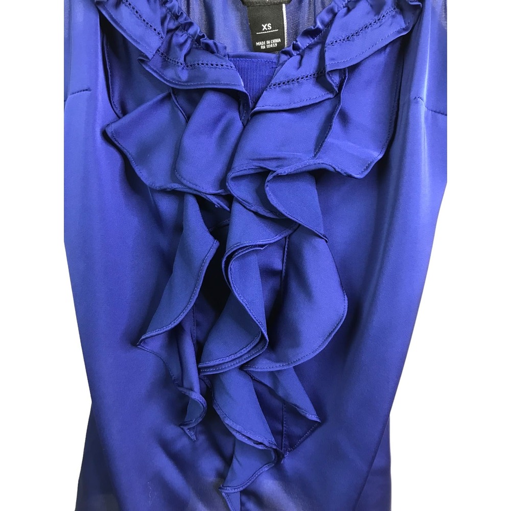 White House Black Market Women's Blouse Ruffle Sleeveless Blue Stretch Top Sz XS - Picture 4 of 10